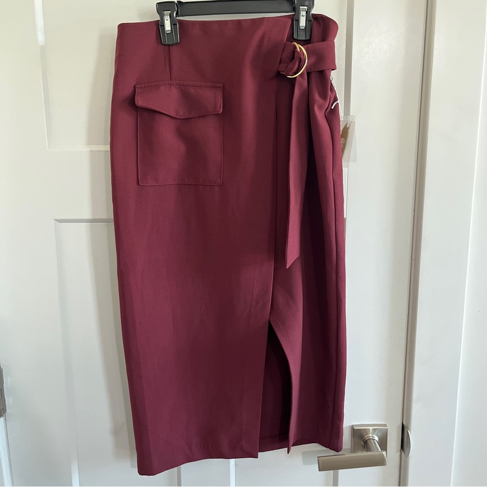 Forever 21 Burgundy Midi Wrap Skirt